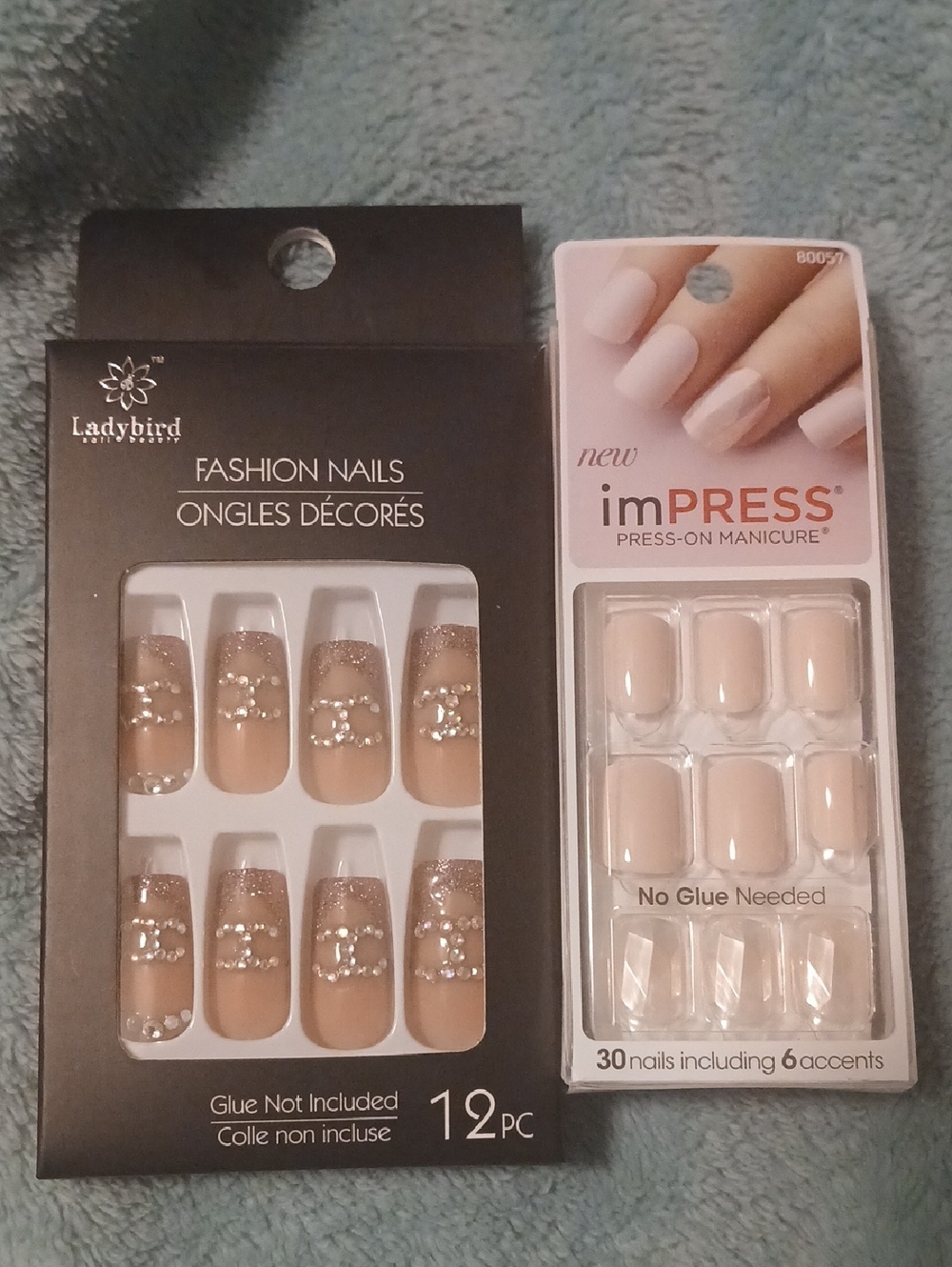 Press-On Nails with Iridescent Rhinestones (2sets)